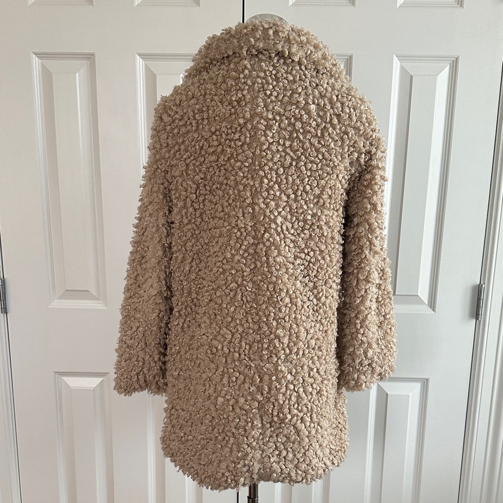 For The Republic Tan Curly Faux Fur Teddy Sherpa Bouclé Cozy Boho Jacket Size M - Picture 10 of 17